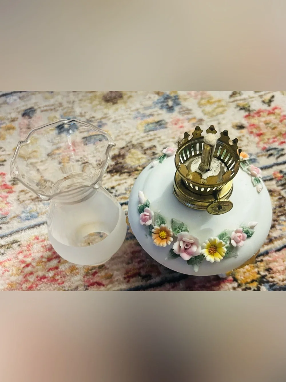Vintage Lefton China Miniature Porcelain Hurricane Oil Lamp
